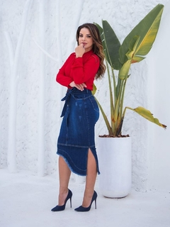 Saia jeans midi assimétrica RGS 1110337 - comprar online