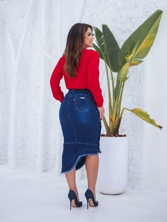 Saia jeans midi assimétrica RGS 1110337 na internet