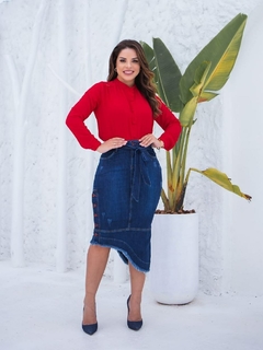 Saia jeans midi assimétrica RGS 1110337