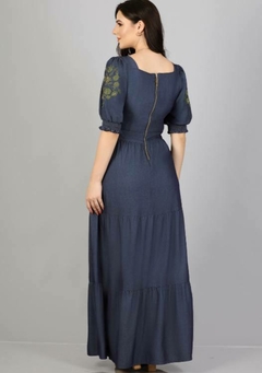 Vestido Amalia longo chambrey bordado NIT 01915 - loja online