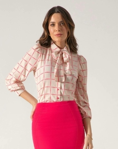 Camisa crepe estampada laço removível LAR 810588 - Saphira Moda Evangélica