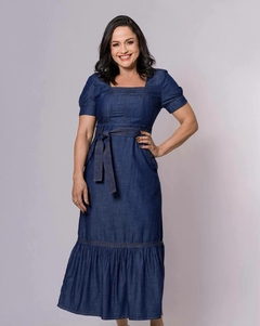 Vestido jeans midi detalhe em pespontos ILLUS 21053