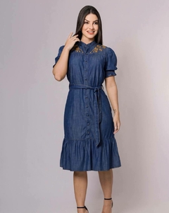 Vestido chemise bordado botões frontais ILLUS 21040