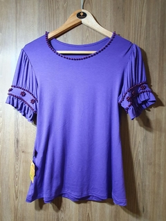 Blusa malha com pérolas nas mangas e decote 1140253 - Saphira Moda Evangélica