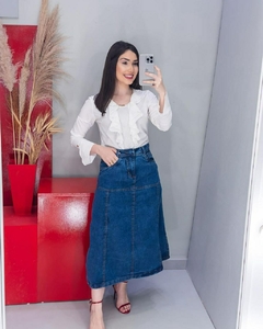 Saia jeans midi evasê com elastano BELU 1110510