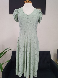 Vestido Tamara malha lese manga franzida com bojo 1120439 - Saphira Moda Evangélica