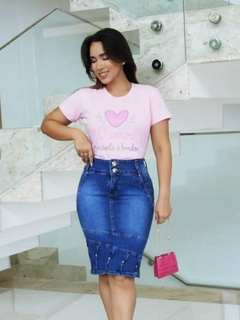 Saia jeans secretária com aplicações Eleg 1110427