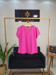 Blusa plano gola V manga curta Alcântara 1140338 - Saphira Moda Evangélica