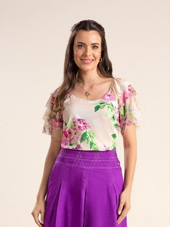 Blusa plano estampa floral com babados LAR 810459