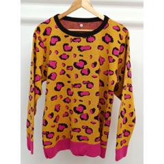 BLUSA DE ONCINHA PLUS SIZE - MOSTARDA/PINK - loja online