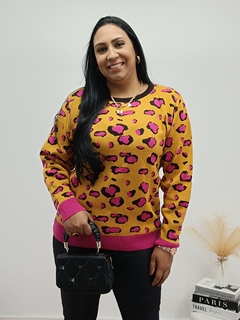 BLUSA DE ONCINHA PLUS SIZE - MOSTARDA/PINK na internet