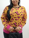 BLUSA DE ONCINHA PLUS SIZE - MOSTARDA/PINK