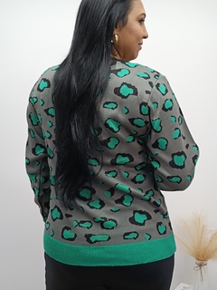 BLUSA DE ONCINHA PLUS SIZE - CINZA/VERDE MENTA - Grondy Malhas