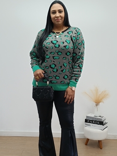 BLUSA DE ONCINHA PLUS SIZE - CINZA/VERDE MENTA - comprar online