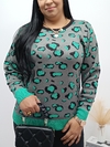 BLUSA DE ONCINHA PLUS SIZE - CINZA/VERDE MENTA