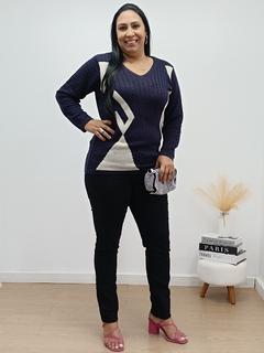 BLUSA PLUS SIZE TRANÇAS CONFETE - AZUL ESCURO - comprar online