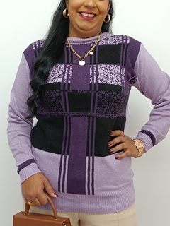 BLUSA DE MOUSSE QUADRICULADA - ROXO