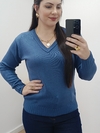 BLUSA BÁSICA DECOTE V FEMININA - AZUL TIERRA