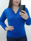 BLUSA BÁSICA DECOTE V FEMININA - AZUL BIC