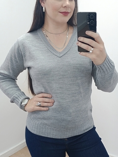 BLUSA BÁSICA DECOTE V FEMININA - CINZA MESCLA