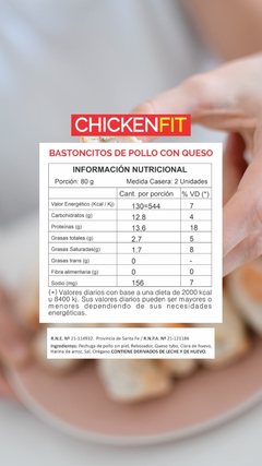 Bastoncitos de pollo con queso SIN TACC x400g - Chicken Fit