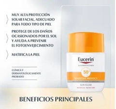 EUCERIN SUN FLUIDO FACIAL MATIFICANTE FPS 50 PIEL SENSIBLE - comprar online