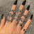 Punk Gothic Heart Ring Set for Women Black Dice Vi