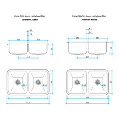 Imagen de PILETA COCINA DOBLE 304 C 28/18 (59.8X34X18) JOHNSON