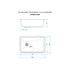 PILETA COCINA 304 ZN 52/18A (57.8X37.8X18) JOHNSON