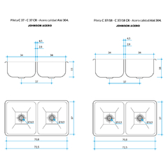 PILETA COCINA DOBLE 304 C 37/18 (70X37X18) JOHNSON - TUCAT, Electricidad - Iluminación