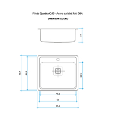 PILETA COCINA 304 QUADRA MINI Q 55AD CON ORIFICIO DOSIFICADOR (55.5X48.9X19) JOHNSON - TUCAT, Electricidad - Iluminación