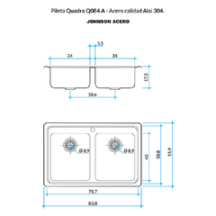 Imagen de PILETA COCINA DOBLE 304 QUADRA Q 085 A (85.5X48.2X17.5) JOHNSON