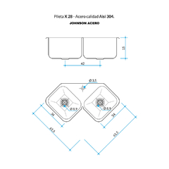 PILETA ESQUINERA X 28 (61.5X61.5X15) JOHNSON en internet