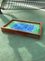 Wooden tray, tennis court design in recycled plastic GREEN and BLUE, and black matte finish - 30 x 20 x 4 cm