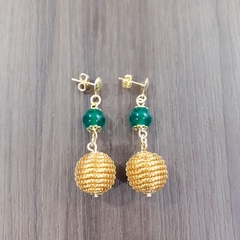 Brinco Capim Dourado e Pedra Natural Ágata Verde. Código B412. - comprar online