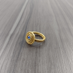 Anel Caracol Capim Dourado 4mm com Strass Azul. Código A31. na internet