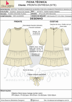 Modelagem ADULTO FEMININO - Vestido trapézio babados (AFFa012) - Kilvia Bezerra Moldelagem