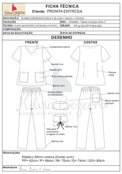 Imagem do Modelagem ADULTO FEMININO - Pijama Cirúrgico Gola V (AFSa002)