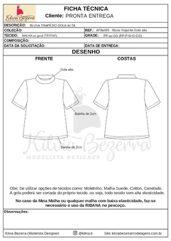 Modelagem ADULTO FEMININO - Blusa Trapézio Gola alta (AFBa005) - loja online