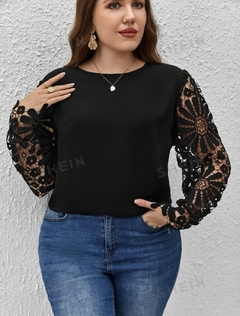 BLUSA ENCAJE MANGA FLORES - tienda online