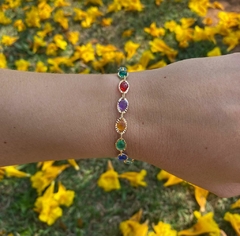 Pulseira com Acrílicos Coloridos Folheado em Ouro 18k