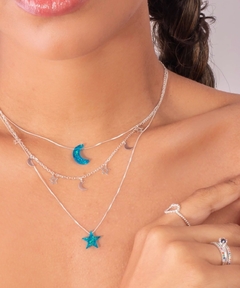 Colar Estrela Azul com Pedra Watermelon Blue - Prata 925