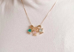 Colar Menina ou Menino com Zircônia Verde ou Rosa Banhado em Ouro 18k