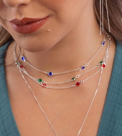 Colar Choker com Pedras de Zircônias Coloridas - Prata 925