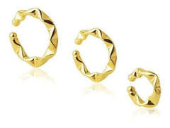 Trio Piercing de Pressão com Design Ondulado Folheado em Ouro 18k - Meira Semi Joias