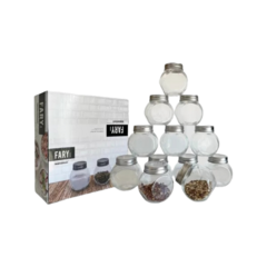 Set Especieros Fary Home Frasco Vidrio Tapa Acero Doble Posicion X12u