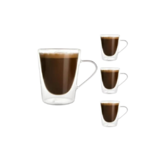 Set Tazas X4 Asa Acrilico Cafe Doble Pared