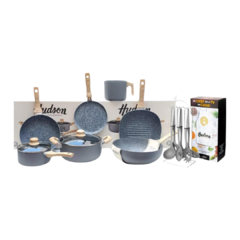 Set Juego Ollas Hudson Cerámica Granito 14p Utensillos Nylon