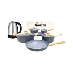 Combo Set Ollas Hudson Granito Pava Electrica Hervidora 4pz