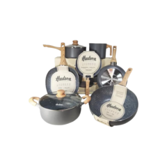 Bateria Cocina Hudson C/ Ceramica Antiadherente 9 Pz Granito